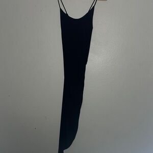 Asymmetrical Black Slip Dress with Double Spaghetti Straps